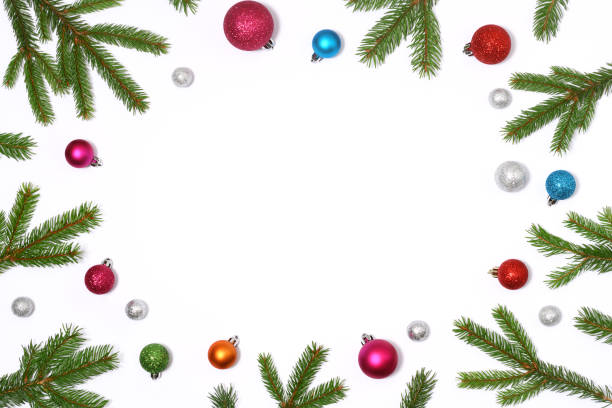 istock Christmas frame of fir branches and colored baubles 1276428667