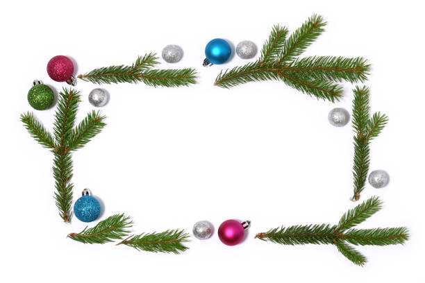 istock Christmas frame of fir branches and colored baubles 1276428669