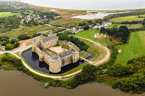 Sarceau France : September 2020 Aerial view of the medieval castle of Suscinio in Brittany France