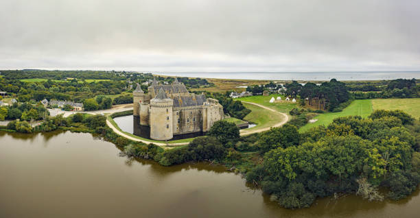Sarceau France : September 2020 Aerial view of the medieval castle of Suscinio in Brittany France
