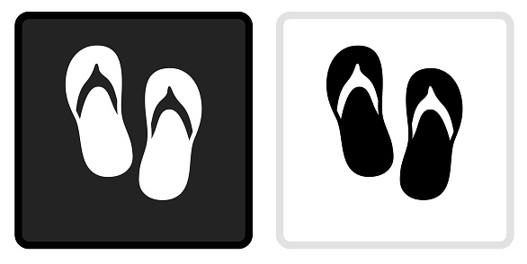 Sandals Icon on  Black Button with White Rollover. This vector icon has two  variations. The first one on the left is dark gray with a black border and the second button on the right is white with a light gray border. The buttons are identical in size and will work perfectly as a roll-over combination.