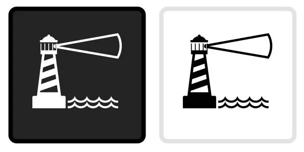 Vector illustration of Lighthouse Icon on  Black Button with White Rollover