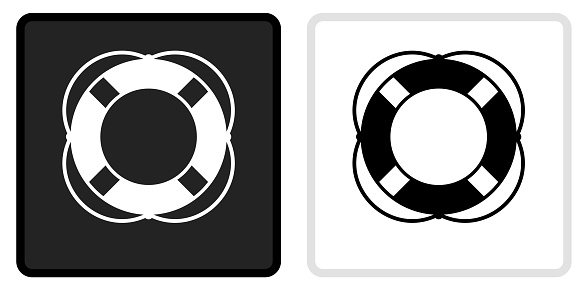 Life Saver Icon on  Black Button with White Rollover. This vector icon has two  variations. The first one on the left is dark gray with a black border and the second button on the right is white with a light gray border. The buttons are identical in size and will work perfectly as a roll-over combination.