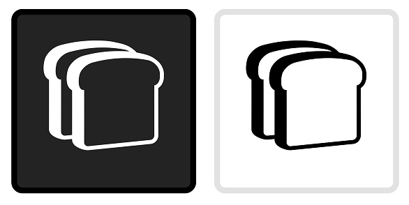Bread Slices Icon on  Black Button with White Rollover. This vector icon has two  variations. The first one on the left is dark gray with a black border and the second button on the right is white with a light gray border. The buttons are identical in size and will work perfectly as a roll-over combination.