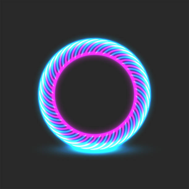 ilustrações, clipart, desenhos animados e ícones de portal redondo brilhante azul rosa neon energia anel elétrico, cyberpunk jogo ciclo de tempo futurista, elemento de forma de círculo. - skill vibrant color vector backgrounds arts abstract