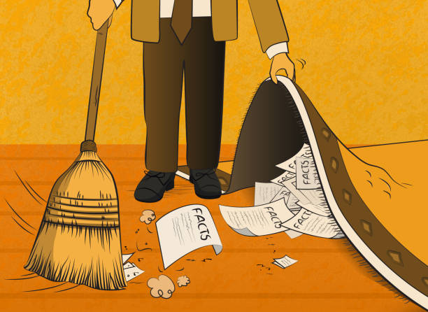 Sweep Under The Carpet A man sweeping some important documents under the carpet. (Used clipping mask) careless stock illustrations