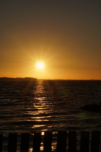 sunset in Harbolle Havn marina, Moen Island, Denmark, Europe