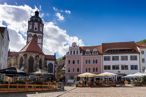 Meissen, Saxony / Germany - 10 September 2020: view of the town square in historic Meissen in Saxony