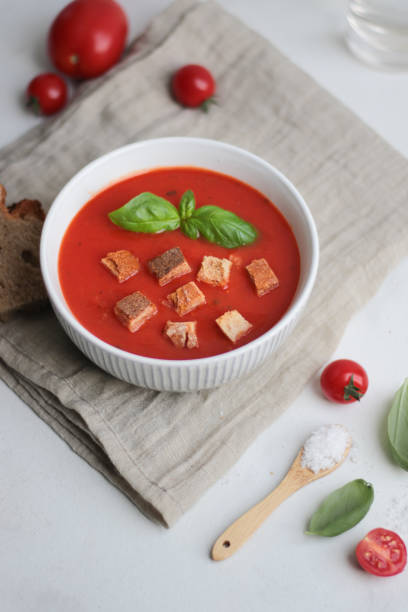 istock Homemade Tomato Soup with Bread Croutons 1276439450