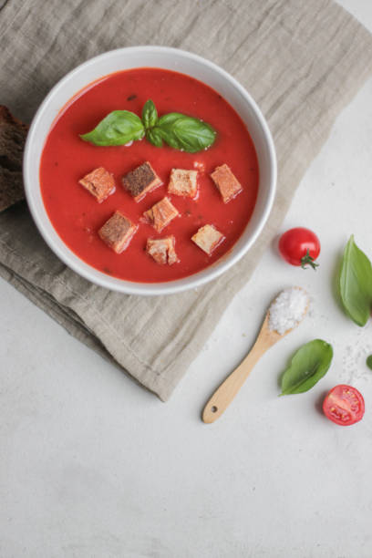 istock Homemade Tomato Soup with Bread Croutons 1276439489