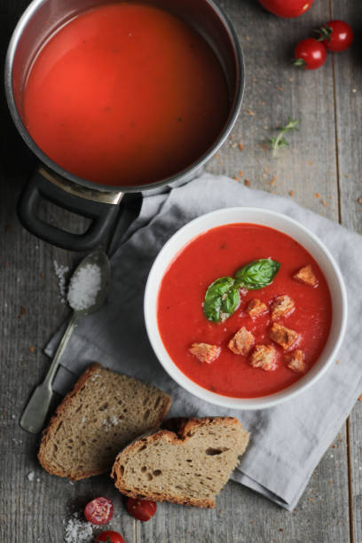 istock Homemade Tomato Soup with Bread Croutons 1276439494