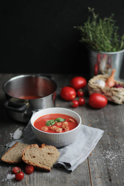 istock Homemade Tomato Soup with Bread Croutons 1276439509