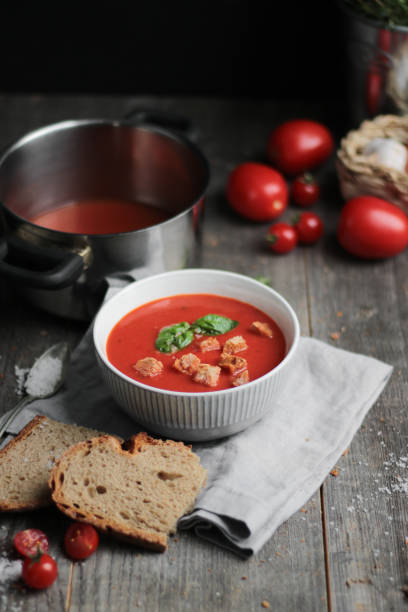 istock Homemade Tomato Soup with Bread Croutons 1276439524