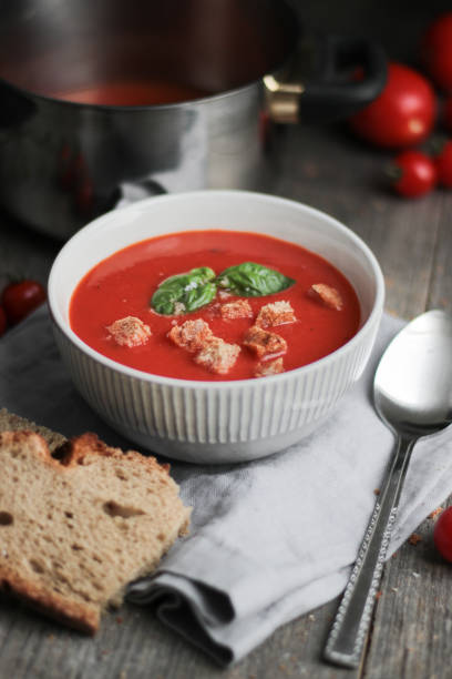 istock Homemade Tomato Soup with Bread Croutons 1276439529
