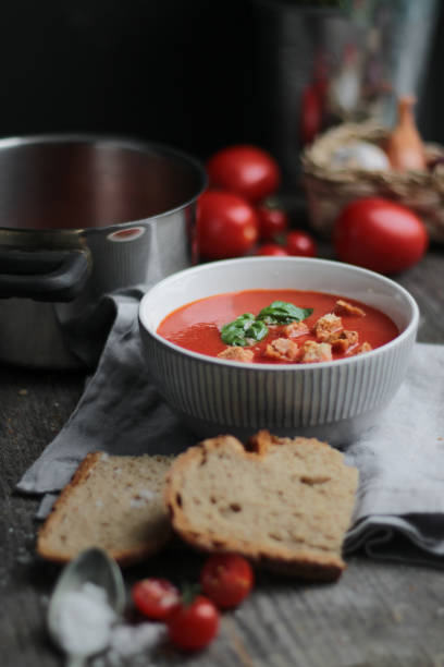 istock Homemade Tomato Soup with Bread Croutons 1276439533