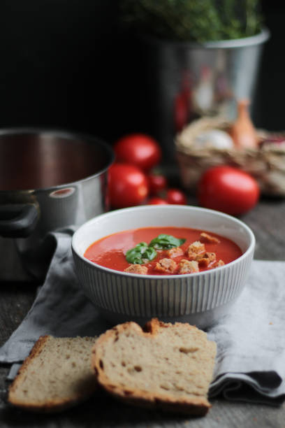 istock Homemade Tomato Soup with Bread Croutons 1276439541