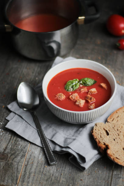 Homemade Tomato Soup with Bread Croutons