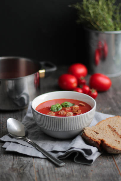 istock Homemade Tomato Soup with Bread Croutons 1276440090