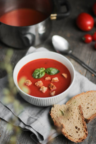 istock Homemade Tomato Soup with Bread Croutons 1276440111