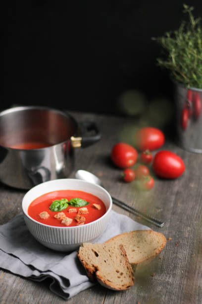 istock Homemade Tomato Soup with Bread Croutons 1276440115