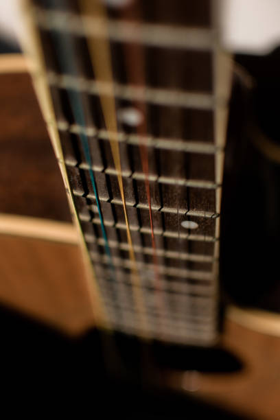 istock Close up wooden guitar with rainbow string and natural sun light 1276442718