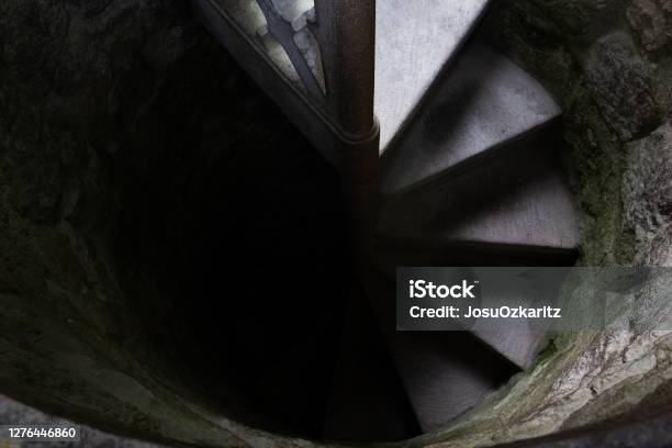 Stone Spiral Staircase Stock Photo - Download Image Now - Moving Down, Spiral, Abstract