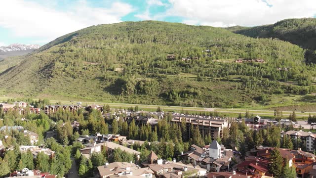Eagle County Colorado. Wonderful aerial view of Vail on a sunny day. 4K Video