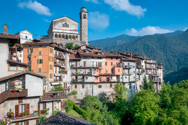 Bagolino's old city panoramic view (Brescia). Color image stock photo