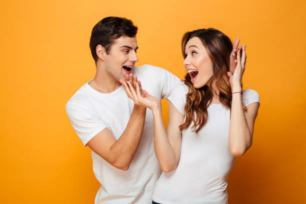 istock Happy young lovely couple having fun together 1276450603