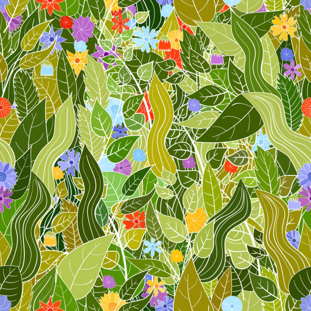 ręcznie rysowany wektor kwiatowy bezszwowy wzór - pattern seamless doodle retro revival stock illustrations