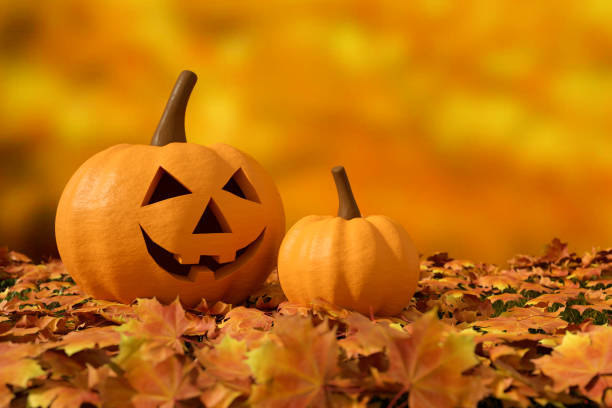 3D Halloween Pumpkin On Yellow Background