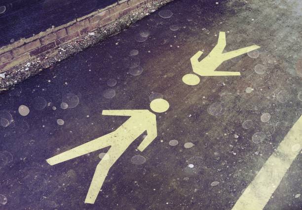 pedestrian symbol on a road for social distancing coronavirus