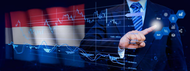 Businessman touching data analytics process system with KPI financial charts, dashboard of stock and marketing on virtual interface. With Netherlands flag in background. Businessman touching data analytics process system with KPI financial charts, dashboard of stock and marketing on virtual interface. With Netherlands flag in background. netherlands currency stock pictures, royalty-free photos & images