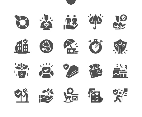 Life insurance policy. Reliable protection. Insurance for family. Life and health. Insurance payment. Vector Solid Icons. Simple Pictogram