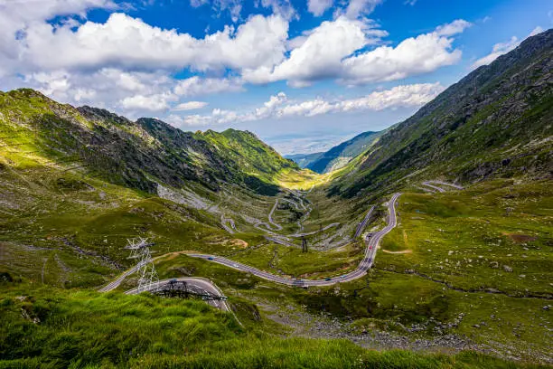 The Transfagarasan curved road seen in a beautiful summer day. Photo taken on 31st of July 2020, Sibiu county, Romania.