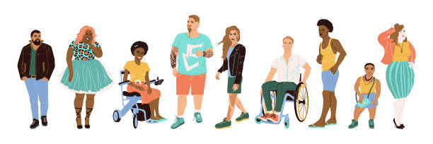 A group of men and women of different nationalities, shapes and appearances. A group of men and women of different nationalities, shapes and appearances. The natural beauty of man. Diversity of races, ethnic groups of people. Multicultural group of people on a white background body positive stock illustrations