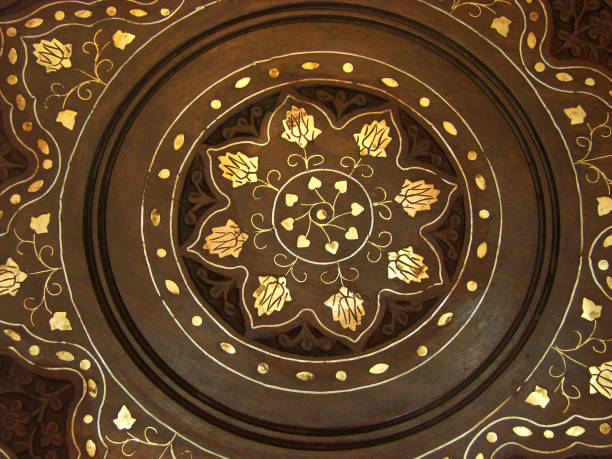 A image showing a design abstract on a crafted wooden stool.
