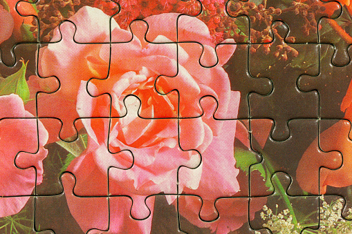 Assembled puzzle colored pieces