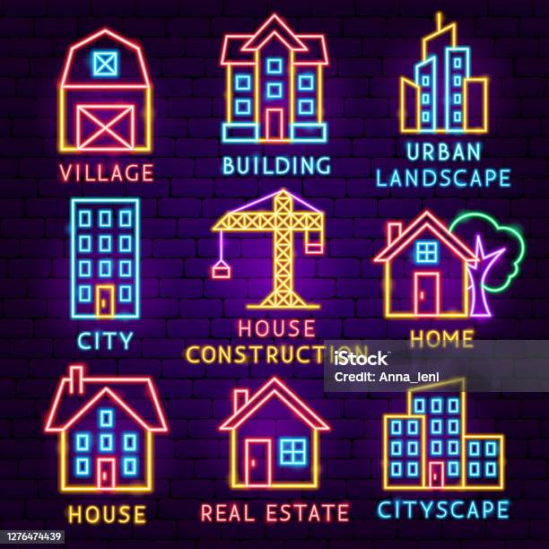 Factory Built Building Label Building Label Set Stock Illustration - Download Image Now - Apartment ...