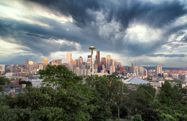 istock Skyline of Seattle Washington with storm approaching 1276475096