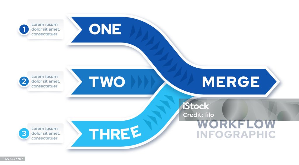 Merging Workflow Infographic Three things merging into one infographic template design. Infographic stock vector
