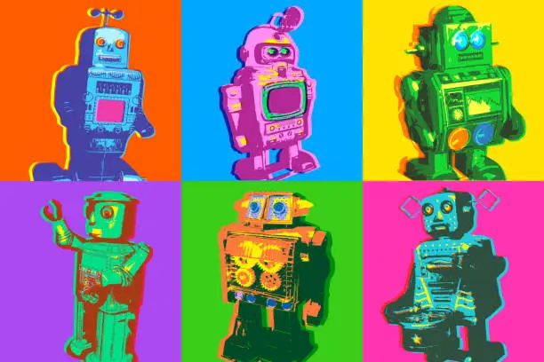 Vector illustration of Toy Retro Robots