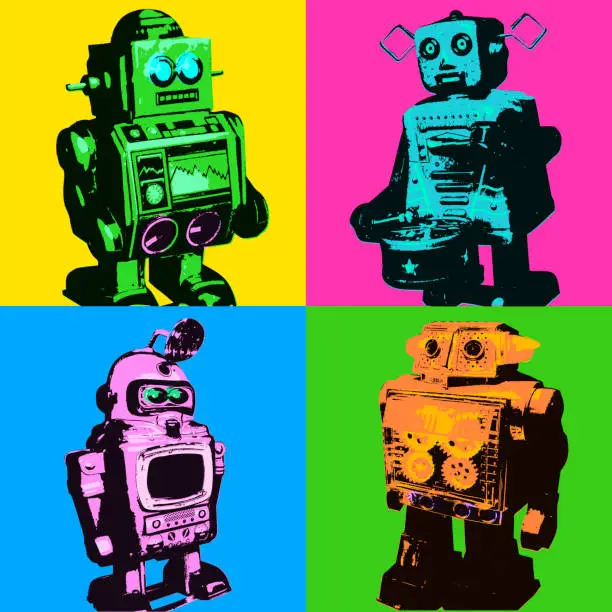 Vector illustration of Toy Retro Robots