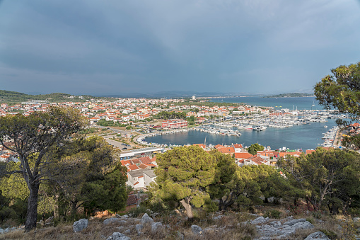 Panoramic view on Tribunj bay from the hill on sunny day. Croatia