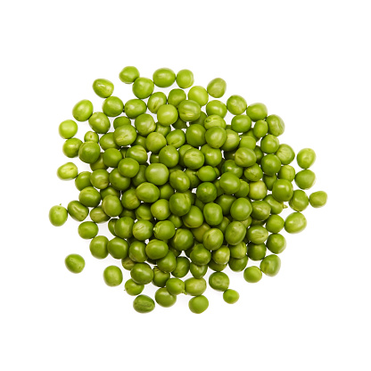 Green peas on white background. No shadow