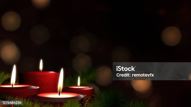 Candles On Advent Wreath And Dark Copy Space Stock Photo - Download Image Now - Christmas, Candle, Advent