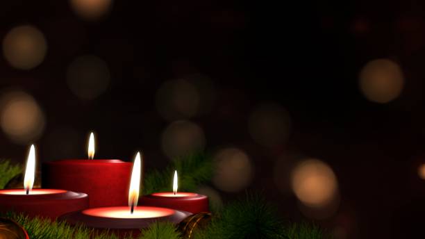 candles on advent wreath and dark copy space. - advento imagens e fotografias de stock