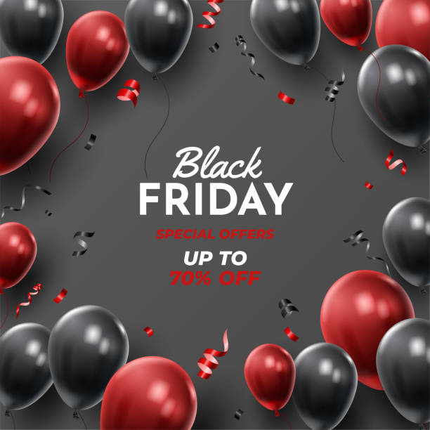 istock Black Friday Sale Poster with Shiny Balloons on Black and White Background. Universal vector background for poster, banners, flyers, card. vector illustration 1276486417