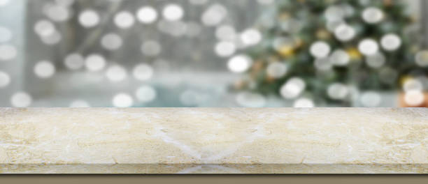 istock Empty marble table in front of abstract blurred Christmas bokeh background . can be used for display or montage your products 1276486546