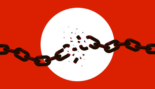 Breaking chain freedom and liberty concept vector illustration in poster style, liberation, weak link concept. Breaking chain freedom and liberty concept vector illustration in poster style, liberation, weak link concept. slavery stock illustrations